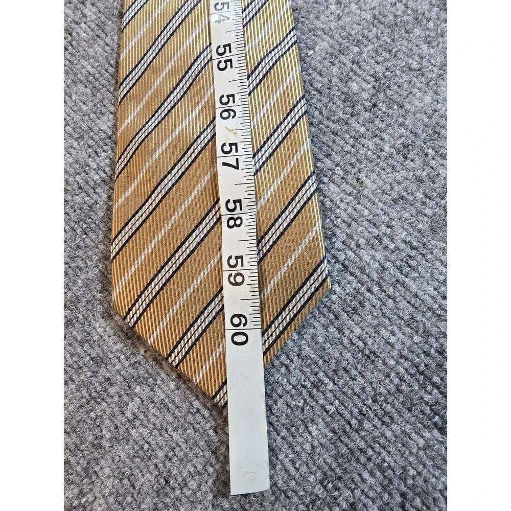 Hugo Boss Made in Italy Silk Tie Gold Black Striped Designer Necktie (Small Spot